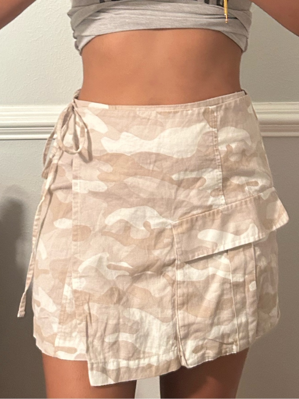 Zara Beige Camo Wrap Mini Skirt